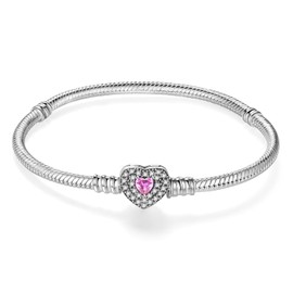 LNQOBU Women's Bracelet 925 Silver Snake Butterfly Bracelet with Sparkling Heart Clasp Charms (with a Spacer Bead), Sterling Silver, Cubic Zirconia