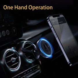 Basecn Magnetic Car Phone Holder with Metal Ring Suit for All Car Air Vent(Include Benz Circle Vent) Compatible with All Phones(by Magnetic Ring Attached) & Magsafe (Adjustable Magnetism 1-Pack)