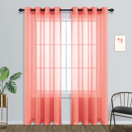 Mrs.Naturall Coral Curtains 84 Inch Length for Living Room 2 Panels Set Peach Colored Sheer Window Drapes for Living Room Salmon Color