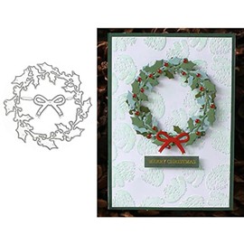 1 Pcs Holly Leaves Wreath Metal Die Cuts, Bow Leaf Round Circle Christmas Cutting Dies,DIY Scrapbooking Artist Cutting Dies Stencil Template Molds for DIY Card Making Embossing Photo Decorative