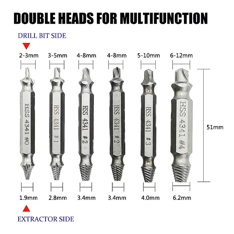 Damaged Screw Extractor Set, HSS4341 Bolt Extractor Stud Screw Remover