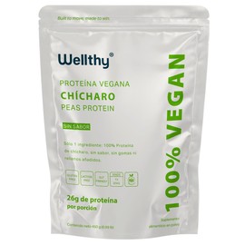 WELLTHY - Peas Protein Proteina Vegana de Chícharo 450g. 26g de Proteína por Porción, 15 Porciones por Envase, 100% Natural, 100% Plant B...
