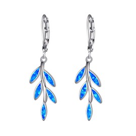 CiNily Pendientes colgantes de ópalo chapados en oro blanco u oro rosa para mujeres y niñas azul