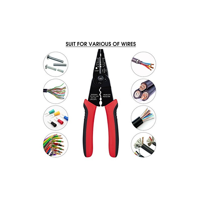 WGGE WG-015 Professional 8-inch Wire Stripper/Crimping Tool, Cable Cutter/Crimper, Wiring