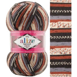 Sock Yarn by Alize 100 g, 420m Superwash Comfort Sock Wool 4ply 75% SW Wool - 25% Polyamide Hand Knitting Yarn Multicoloured (7840)