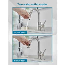Brushed Bathroom Sink Faucet with Pull Out Sprayer for Sink 1 Hole,Bar Sink Faucet with Pop-Up Drain,Stainless Steel Single Handle Kitchen Faucet 360° Swivel Bathroom Faucets for Two Water Outlet Mode