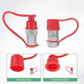 M METERXITY 2 Set Hydraulic Coupler Dust Cap and Plug 3/8 ISO Flat Face PVC Rubber Covers with Retention Ring Quick Connects Port Covers Fittings Dust Caps Plugs for Hydraulic Couplers [Red]