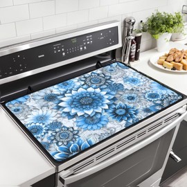 Yorfeemge Stove Top Cover for Electric Stove, 29x 21Inch Heat Resistant Cooktop Cover Protector, Anti-slip Glass Stove Top Cover with Rubber Backing, Kitchen Decor, Blue Mandala Flower