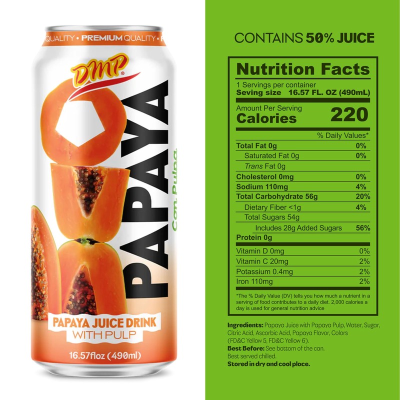 De Mi Pais Papaya Juice with Pulp, Premium Quality, Refreshing