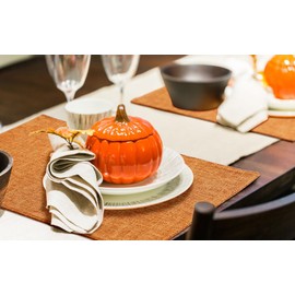 homing Orange Cloth Placemats Set of 6 – Cotton Linen Blend Washable Farmhouse Dining Table Mats for Fall & Thanksgiving, Easy to Clean, 13 x 19 Inch