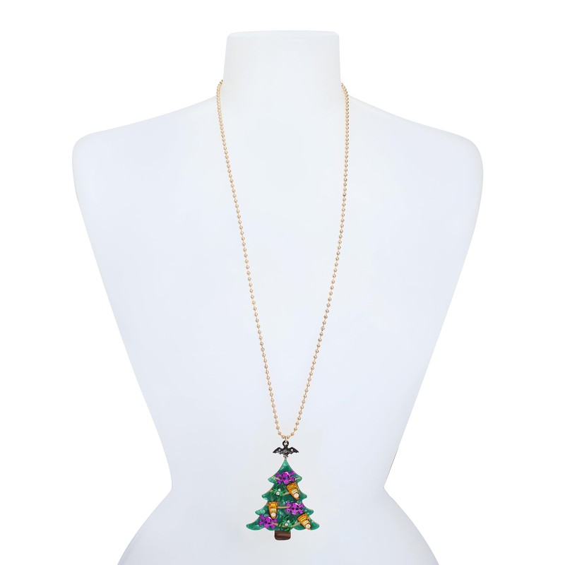 Betsey Johnson Spooky Christmas Tree Pendant Long Necklace