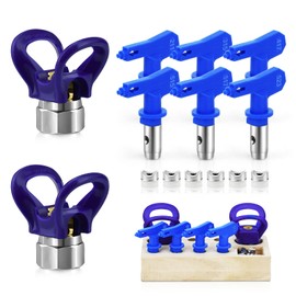 Airless Paint Spray Tip Set,6 Pieces Reversible Spray Tips and 2 Pieces Nozzle Seats,with Wooden Airless Spray Tip Organizer,Airless Paint Spray Parts for Home Building(211,315,417,515,517,523