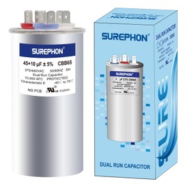 SUREPHON 45/10 Mfd Ac Capacitor 370V or 440V 50/60Hz CBB65B Air Conditioner Capacitors for AC Unit Fan Motor Start or Pool Pump or Air Condenser Straight Cool