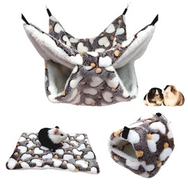 TCYYNEK 3 Pieces Small Pet Cage Hammock Set Include Double-Layer Sugar Glider Swinging Bed Hanging Rat House Cage and Hamster Warm Bed Mat (Coffee)