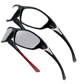 with Full lens Readers Wrap Around Sport Magnifying Safety Reading Glasses photochromic Goggles with Readers　for Men (black red, 1.5, x)