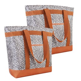 CIVJET CIVJET 2Pk Insulated Reusable Tote Bag for Grocery Shopping for Women/Men, Pizza/Food Delivery Bag to Keep Food Cold/Hot for Uber Eats/Doordash/Grubub, Cooler Bags for Travel/Beach/Picnic, Cow Print