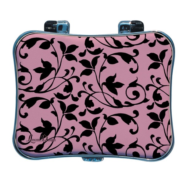 Lissom Design Pill Boxes - Small Pillbox for Purse or Pocket, Travel Organizer for Medicine or Jewelry, 3-Compartments, Pink Damask