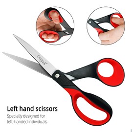 Oiijiok Left Handed Scissors, Stainless Steel Sharp Blade Lefty Scissors with Comfort-Grip Handles, for Home, Office and School, 2-Pack, 8 Inch Red/7 Inch Orange