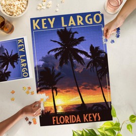 Lantern Press 1000 Piece Jigsaw Puzzle, Key Largo, Florida Keys, Palms and Sunset