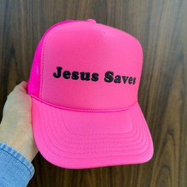 NACRE APPAREL Jesus Saves Puff Print Trucker Hat Foam Vinyl Adjustable Trucker Hat Brown/Tan/Brown #211