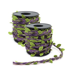 66ft Waxed Twine with Green Leaves, 3-ply Waxed Cord, Artificial Leaves Waxed String for Crafts and Decor (Dark Purple Waxed Twine)