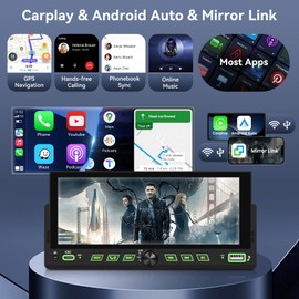 6.9'' Single Din Car Stereo with Wireless Apple Carplay Android Auto, 1Din Touchscreen Radio with Bluetooth,Car Aftermarket Radio Head Unit,Type-C for Fast Charging/USB with Backup Camera FM EQ Mic