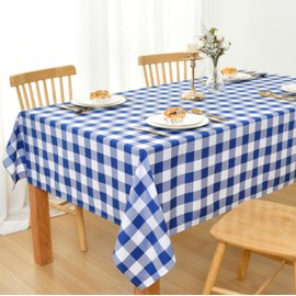 DWCN Rectangle Tablecloth 60 x 102 Inch Checkered Table Cloth - Waterproof, Spillproof and Wipeable Plaid for Kitchen Dinning Outdoor Picnic, Royal Blue and White