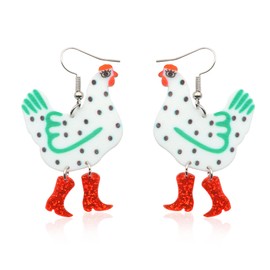 Acrylic Boot Big Chicken Earrings,Funny Colorful Boots Chicken Drop Dangle Earrings,Cock Hen Foot Chicken Earrings for Women Girls Farm Design Lovely Gift (White)