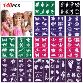 HOWAF 15 Large Sheets Glitter Tattoo Stencils for Kids, Face Paint Stencils Reusable, Children Make-up Temporary Tattoos Stencils for Girls Boys Faces Body Paint Stencils
