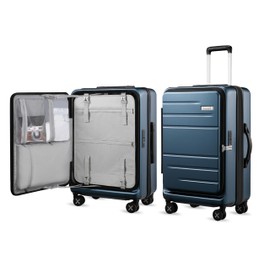 LUGGEX 26 Inch Luggage with Spinner Wheels, Expandable PC Hard Shell Checked Suitcase with Front Opening, Lightweight (Blue, 26 Inch)