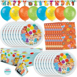 Cocomelon Birthday Decorations | Serves 16 | Balloons, Banner, Tablecloth, Plates, Napkins, Sticker | Cocomelon Party Decorations
