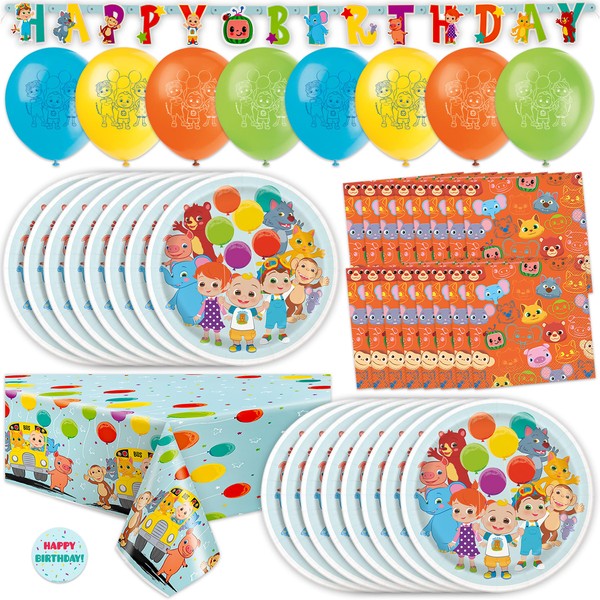 Cocomelon Birthday Decorations | Serves 16 | Balloons, Banner, Tablecloth,