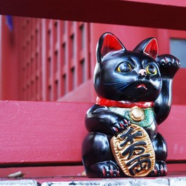 Seto-yaki Maneki Neko Piggy Bank, 6.3 inches, Hand-Painted Japanese Lucky Cat Figurine, Ceramic Money Bank for Home Decor, Fortune and Prosperity Talisman (Black)