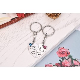 PiercingJak Best Friends Keyring with Engraving Heart Puzzle Pendant BFF Friendship Gifts for Best Friends, 2 Pieces Stainless Steel Lanyard Keychain Gift, silver