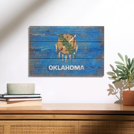 Lantern Press 12x18 Inch Premium Wood Sign, Ready to Hang Wall Decor, Rustic Oklahoma State Flag