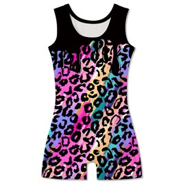 Vieille 4t Girls Leotards Gymnastics 4t 5t Kids Leopard Biketards with Shorts Sleeveless One Piece Gymnastics Outfit Ballet Dancewear