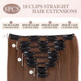 SEGOHAIR Hair Extensions Clip in 8Pcs 18 Clips Synthetic Fiber Seamless Clip in Hair Extensions, 23" Long Straight Clip in Hair Extensions Full Head - Light Auburn