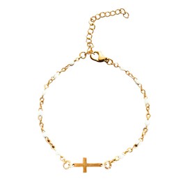 HERSAUL 14K Gold Plated Sideways Cross Bracelet for Women - Religious Cubic Zirconia Station Bracelet - Ideal for Confirmation, Baptism & Mother's Day Gifts