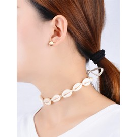 CHICNET Shell Necklace Cowrie Shell Kauri Shell Choker Necklace Wakiki Hawaii Beach Gypsy Surfer Necklace Neck Jewellery Women Girls Men Men Cotton Thread White Black 42 cm, Pearl Cotton