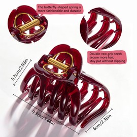 Large Claw Clips for Thick Hair 2 Pcs, 3.66 Inch Non Slip Retro Red + Brown