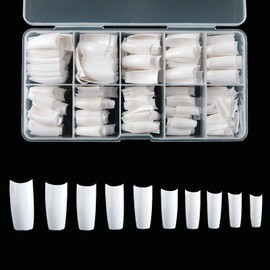 French Acrylic False Nail Tips, 500PCS Fake Nail Shape Artificial False Nails Tips 10 Sizes with Case for Nail Art Salons and Home DIY (White)