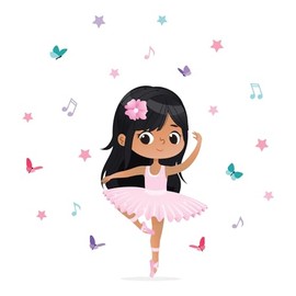 Ballerina Wall Decal Long Black Hair Stickers for Girls Bedroom - Rooms and Stickers