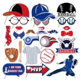 Kristin Paradise 25Pcs Baseball Photo Booth Props with Stick, Theme Selfie Props, Birthday Party Supplies, Photography Backdrop Decorations