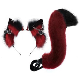 QUICOMP Wolf Ears Tail Costume Wolf Ear Headband Fox Ear Tail Wolf Cosplay Props (Black Red ET)