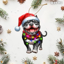 34HD Gifts for Christmas, Pit Bull Christmas Ornament Wooden 2-Side Printed, Dog for Dog Lovers, Christmas Decor for Trees