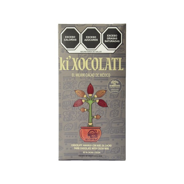 CHOCOLATE AMARGO CON NIBS DE CACAO 80g KI XOCOLATL GRIS (6 BARRAS)