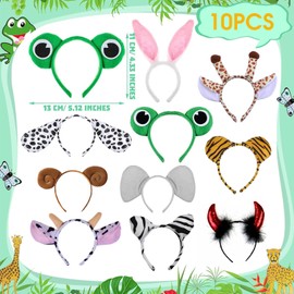 10 Pieces Animal Headbands, Animal Ears Headband Cartoon, Cartoon Headband Children's Set, Party Animal Fancy Dress Headband for Children Adults Carnival Birthday Theme Party