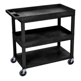 LUXOR EC112-B Cart, High Capacity, 2 Tubs and 1 Flat Shelf, Black