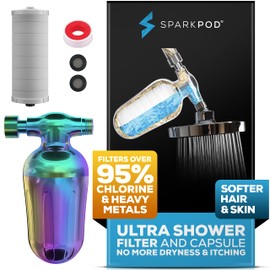 SparkPod Ultra Shower Filter- Shower Head Water Filter & Cartridge- 150 Stage Equivalent, Removes Up to 95% of Chlorine, Heavy Metals for Soft Hair and Skin (Radiant Rainbow)