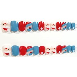 Santa Stars And Stripes Glossy Extra Short Squoval Press On Nails - 24 Pieces - Christmas Nails